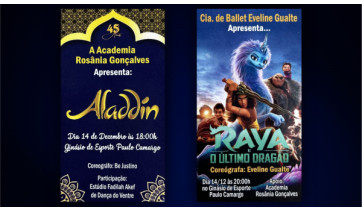 Aladdin e Raya: dois espetáculos marcam festival de balé neste sábado (14) em Adamantina