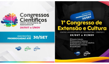 FAI prorroga inscrições de Congresso Científicos e de Extensão e Cultura para 30 de setembro